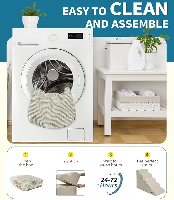 Dog Step for Bed, Dog Stair 5-Step 35D Pet Stair 19.7" H for High Bed or Sofa Non-Slip Balanced Pet Step Indoor, Beige-PurrikoPets