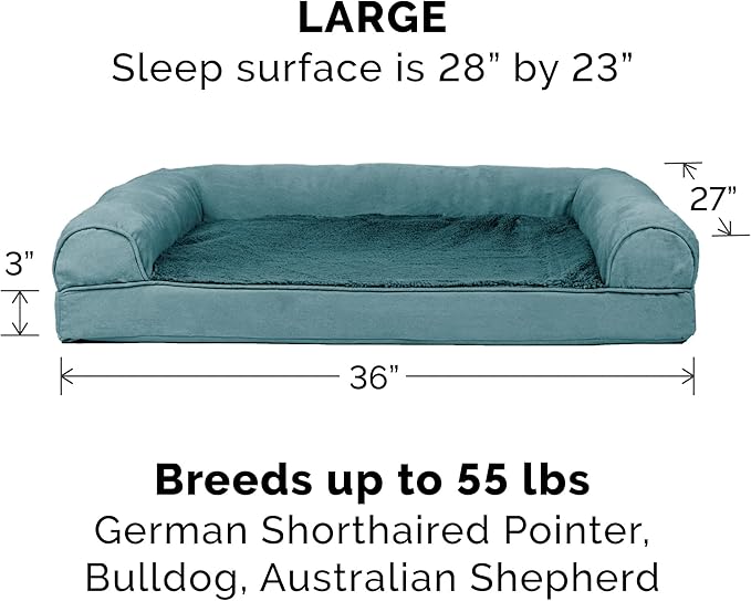 Furhaven Orthopedic Dog Bed for Large/Medium Dogs w/ Removable Bolsters & Washable Cover, For Dogs Up to 55 lbs - Plush & Suede Sofa - Deep Pool, Large-PurrikoPets
