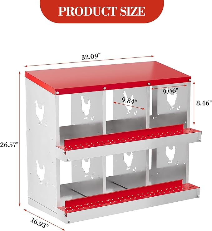 6 Hole Chicken Nesting Box with Roll Out Egg Tray, Rustproof & Ventilated Chicken Laying Boxes for Hens, Chickens, Ducks | Easy-Clean Poultry Coop Accessories-PurrikoPets