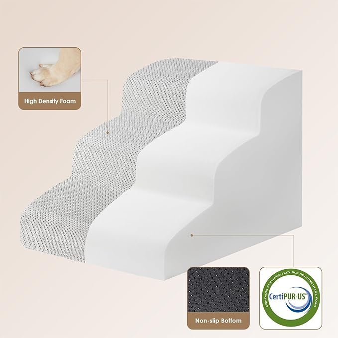 EHEYCIGA Curved Dog Stairs Ramp for Small Dogs 15.7" H, 3-Step Dog Steps for Couch Sofa and Chair, Pet Stairs for Cats, Non-Slip Balanced Pet Steps Indoor, Light Grey-PurrikoPets