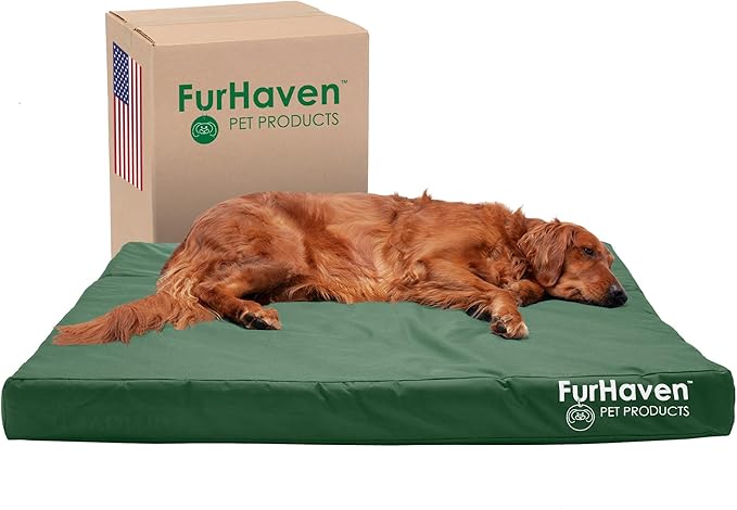 Furhaven Water-Resistant Cooling Gel Dog Bed for Large Dogs w/ Removable Washable Cover, For Dogs Up to 95 lbs - Indoor/Outdoor Logo Print Oxford Polycanvas Mattress - Forest, Jumbo/XL-PurrikoPets