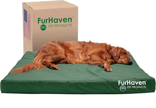 Furhaven Water-Resistant Cooling Gel Dog Bed for Large Dogs w/ Removable Washable Cover, For Dogs Up to 95 lbs - Indoor/Outdoor Logo Print Oxford Polycanvas Mattress - Forest, Jumbo/XL-PurrikoPets