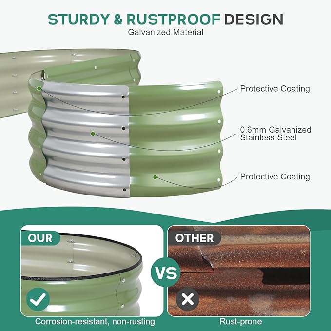 Galvanized Raised Garden Bed Outdoor - 4×2×1ft Planter Raised Beds for Gardening | Oval Metal Garden Planter Box with Safety Edging and Gloves for Vegetables Fruits and Flowers OliveGreen-PurrikoPets