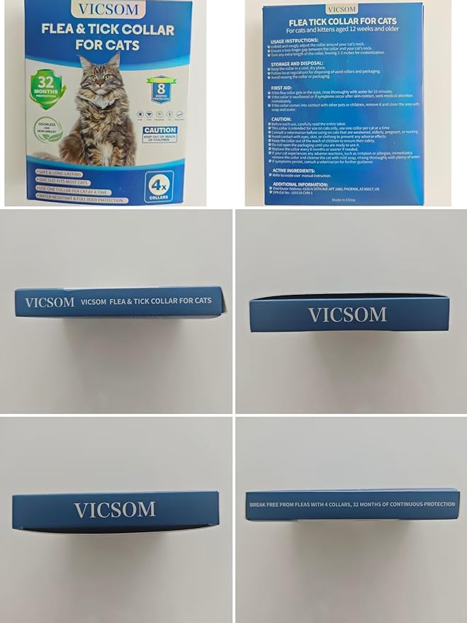 4 Pack Flea and Tick Collar for Cats, 32 Months Flea and Tick Treatment, Flea and Tick Prevention, Waterproof, Adjustable Flea and Tick Collar for Kittens, Blue & Orange-PurrikoPets