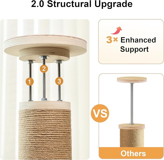 FUKUMARU Floor to Ceiling Cat Tree, 6 Level Adjustable Height (6-10 ft) Climbing Tower with Thickened Scratching Posts, Cats Activity Center with Cozy Hammock - Beige-PurrikoPets