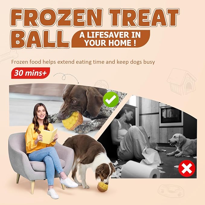 Dog Frozen Treats Toy, Cognitive Dogs Brain Stimulation Toys for Aggressive Chewers, Interactive Dispensing Toy Enrichment Keep Them Busy No-Boredom, Tough Nylon&Coffe Wood Fillable Puzzle Dog Feeder-PurrikoPets