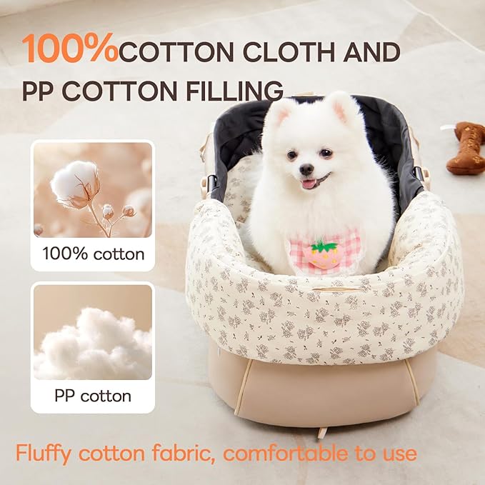 Dog Stroller Cushion & Mat, Pet Stroller Cushion for Dogs & Cats, 5-Level Waterproof & Removable Inner Core, Dog-Ergonomic 3-Zone Support, 4-inch Thickness (Flower Set)-PurrikoPets