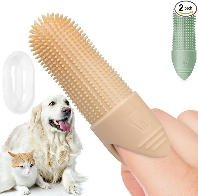 Duckart LABRUSID Dog Toothbrush, 2 Pack Dog Tooth Brush, 360 Cleaning Finger Toothbrush for Adult Dogs, Soft Silicone, Cream-coloured & Green-PurrikoPets