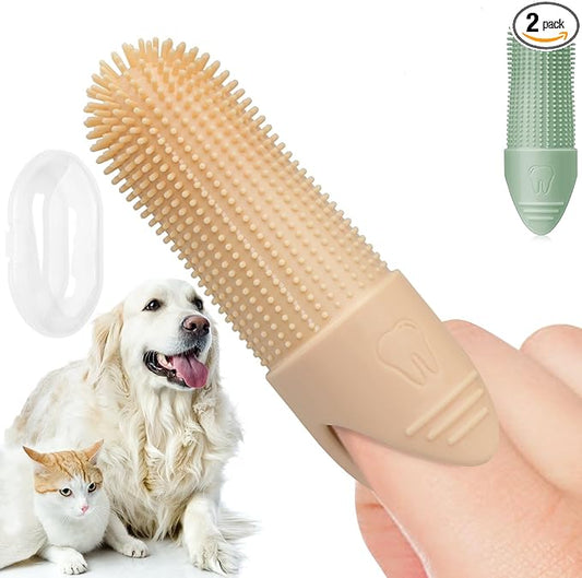 Duckart LABRUSID Dog Toothbrush, 2 Pack Dog Tooth Brush, 360 Cleaning Finger Toothbrush for Adult Dogs, Soft Silicone, Cream-coloured & Green-PurrikoPets