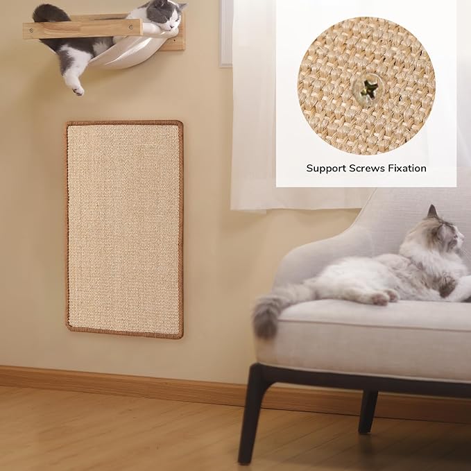 FUKUMARU Cat Scratcher Mat, 23.6 X 15.7 Inch Natural Sisal Cat Scratch Mats, Horizontal Cat Floor Scratching Pad Rug with Sticky Tapes, Protect Sofa and Carpet-PurrikoPets