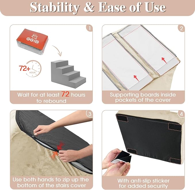 GGIB Dog Stairs for Small Dogs Pet Stairs for Sofa Couch Dog Ramp Pet Steps with Removable Washable Cover, Beige, 22" H, 5-Step-PurrikoPets