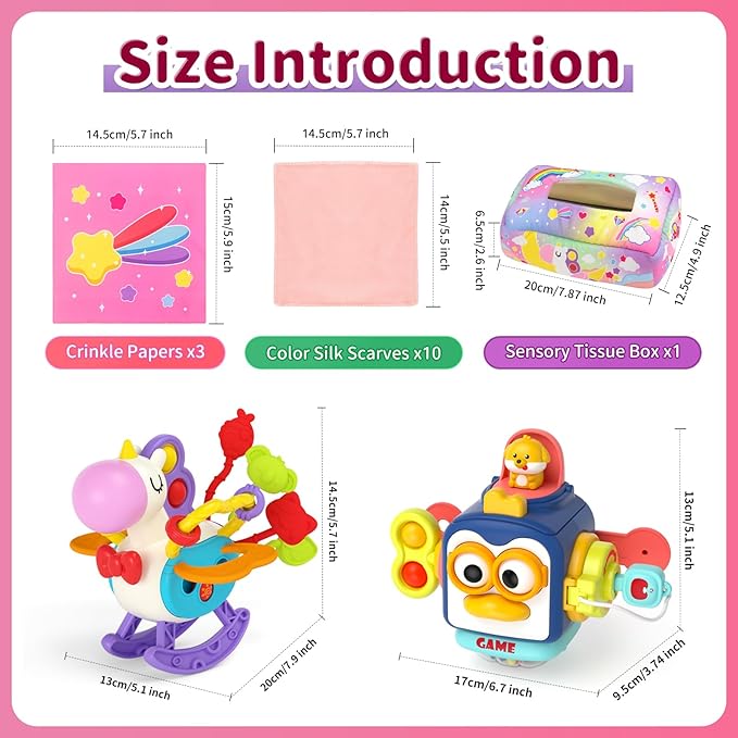 3 in1 Baby Toys 12 to 18 Months - Busy Board Sensory Toys, Tissue Box Toy, Pull String Teether, Learning Toy for Babies, Infant Gifts for 12 18 Months Old-PurrikoPets