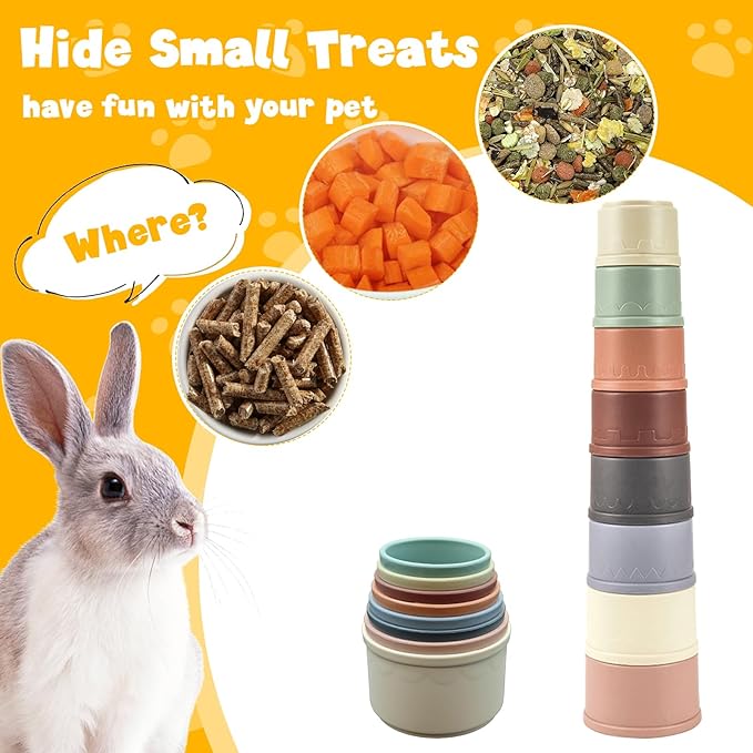8 Pcs Stacking Cups for Small Animal Toys,Nesting Rabbit Toys of Different Sizes,Safe Plastic Colorful Nesting Toys for Bunny Guinea Pig Hiding Food and Playing-PurrikoPets