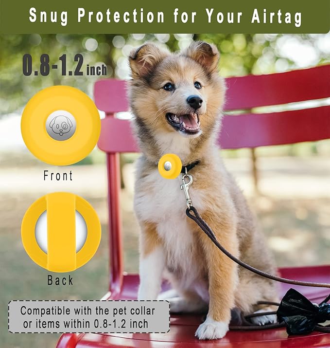 Airtag Holder for Dog Collar, Cibaabo Silicone Air Tag Case Cover Compatible with Apple Airtags for 0.8-1.2inch Cat Pet Collar Harness Loop-PurrikoPets