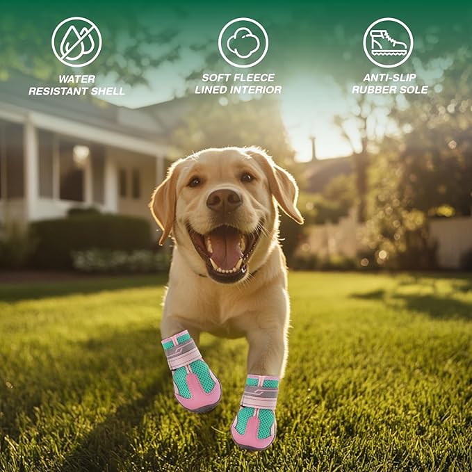 Dog Shoes for Large Dogs, Anti-Slip Dog Boots for Winter Snow, Hot Pavement, Dog Booties & Paw Protectors Pink Size 8-PurrikoPets