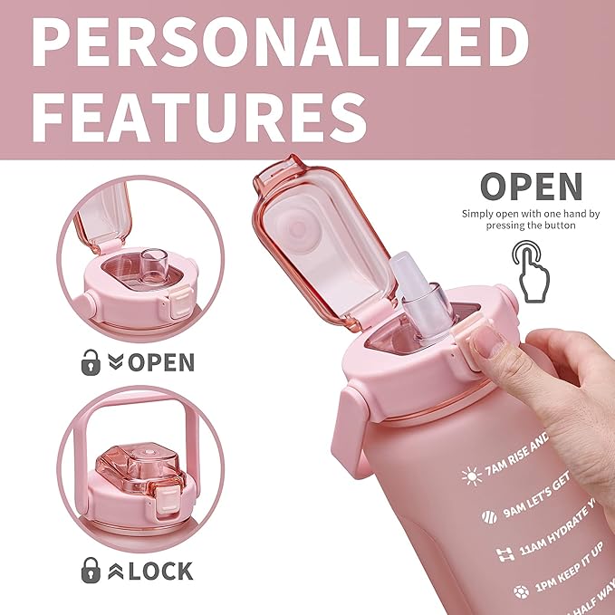 64oz,100oz,128oz Large Motivational Water Bottle with Time Marker, Leakproof & BPA Free Half Gallon Big Water Bottle with Straw Handle Tritan Frosted Water Jug for Gym,Fitness,Outdoor Sports-PurrikoPets