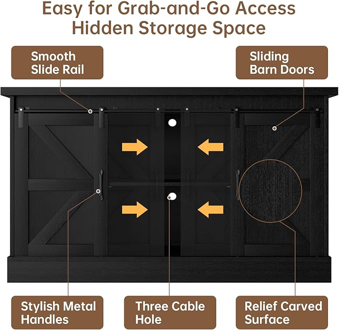 55-75 Gallon Fish Tank Stand with Sliding Barn Doors & Power Outlet, Heavy Duty Aquarium Stand with Cabinet Storage for Fish Tank, Turtle Tank, Reptile Terrarium, 1000LBS Capacity, Black-PurrikoPets