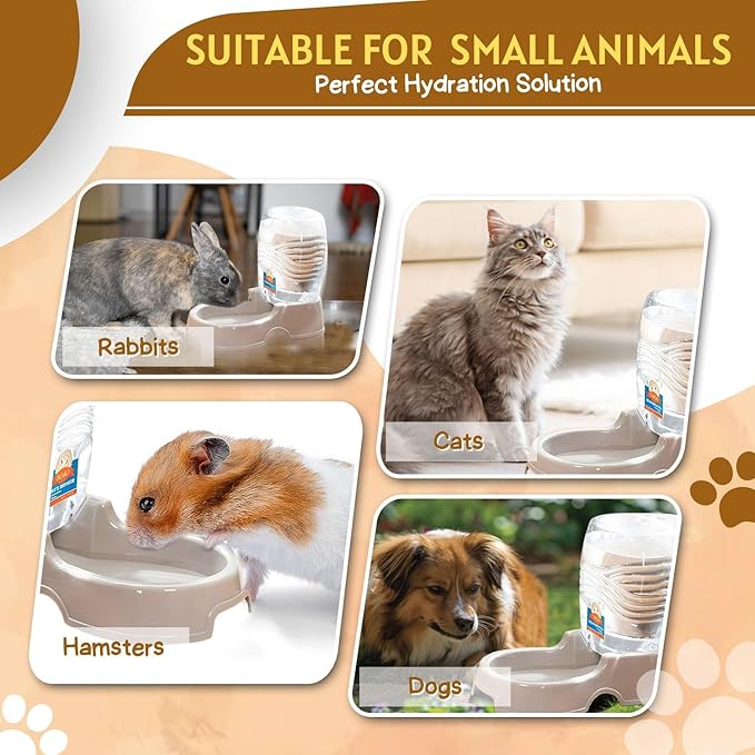 Flexzion Automatic Gravity Pet Waterer for Cat & Dog - Non-Skid & Easy-Clean Auto Replenish Water Dispenser Drinking Bowl (1/4 Gallon/ 900ml), Beige-PurrikoPets