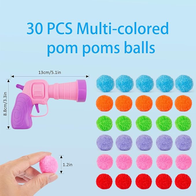 31Pcs Cat Ball Toy Launcher, 30Pcs Plush Fuzzy Balls, Cat Fetch Toy Gun Shooter for Indoor Kittens-PurrikoPets