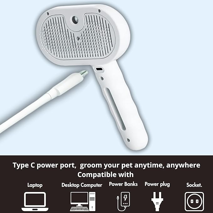 4 in 1 Cat Steam Brush: steam brush for cats, Grooming, Shedding, Mist Spray, Hair Removal Comb & Massager, USB Rechargeable Self Cleaning cat steam brushes for indoor cats - White-PurrikoPets