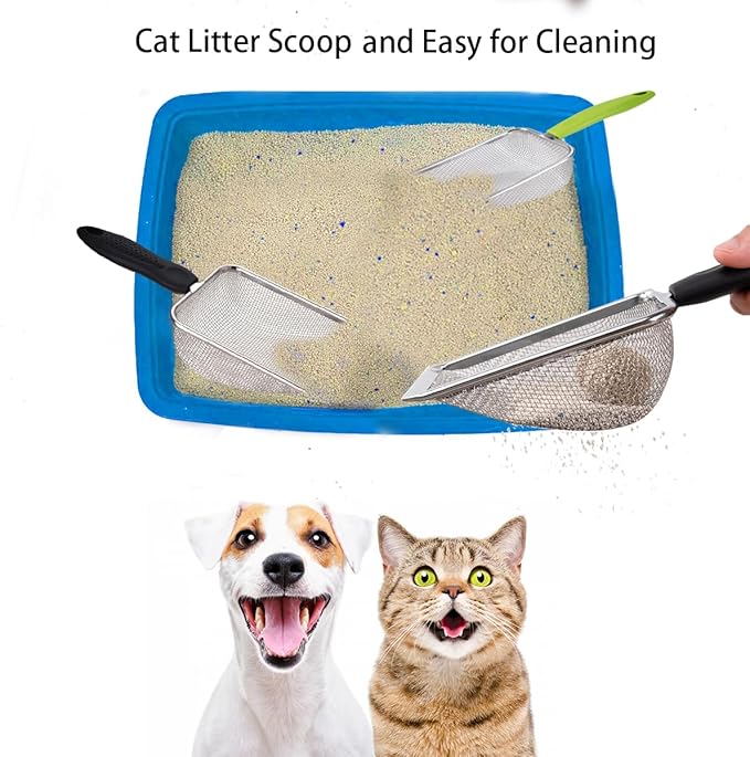 3PCS Stainless Steel Cat Litter Scoop,Litter Cleaner Corner Scoop Sand Sifter,Easy to Clean Cat Little Box, Sifting Litter Scoop Shovel for Reptile Terrarium Sand Waste-PurrikoPets