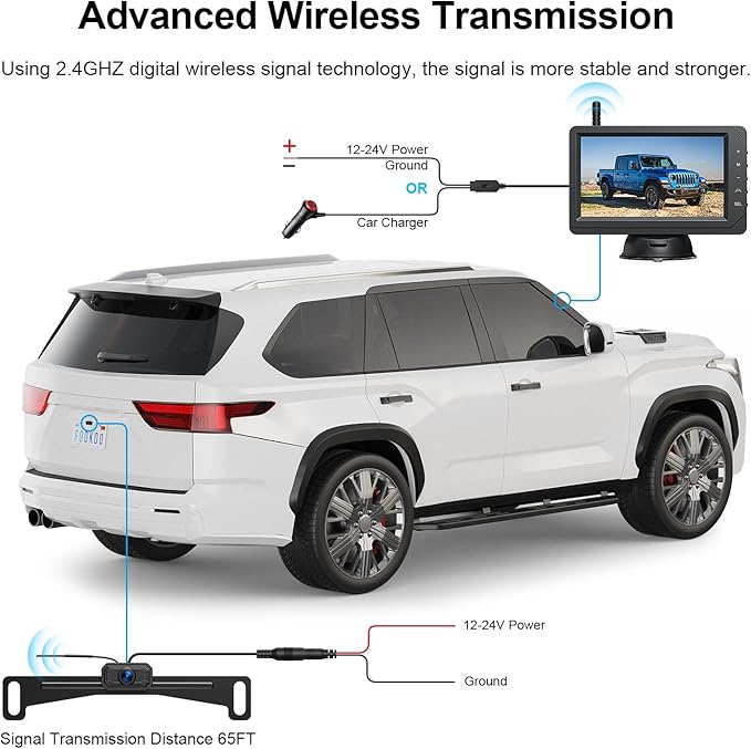Fookoo HD 1080P 5-inch Wireless Backup Camera, 5" Split Screen Monitor Rear View Licence Plate Camera, DIY Guide Lines Wide Angle IP69 Waterproof Easy to Install for Car Pickup Van SUV - DW5CT-PurrikoPets
