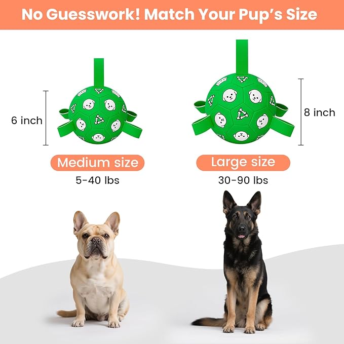 Dog Toys Ball, Durable Dog Soccer Ball with Straps, Interactive Dog Toys for Tug of War, Water Pool Puppy Toys for Indoor/Outdoor – Fun Dog Birthday Gift for Small & Medium Dogs, 6 Inch-PurrikoPets