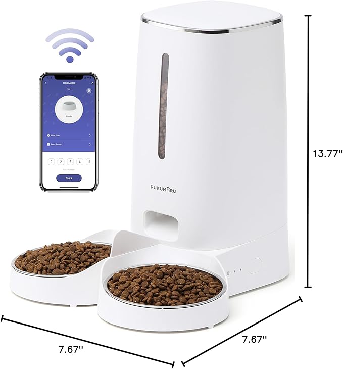 FUKUMARU Automatic Cat Feeder, 4L Dog Feeders with Double Bowls, Support DIY Meals and Timed Control WiFi Cat sFood Dispenser, Suit for Most Pet Food-PurrikoPets