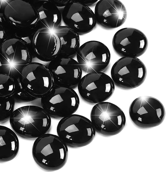 1LB Black Flat Glass Marbles for Vases, Gemstone Beads Vase Filler Decorative Glass Pebbles for Fish Tank, DIY Crafts, Aquarium Decor Rocks-PurrikoPets