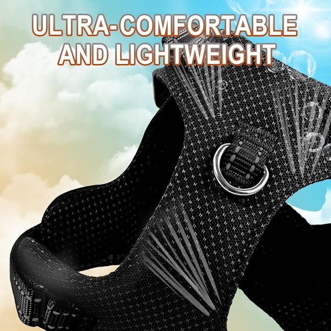 Dog Harness Step in Dog Vest Harness, Reflective Adjustable Puppy No Pull Harness Breathable Soft for Small and Medium Dogs Cats, Black, XXS-PurrikoPets