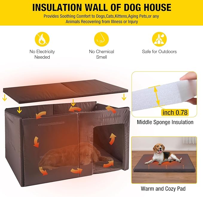 Aivituvin Dog House Outdoor 59" Extra Large Insulated Dog Kennel with Movable Insulation Liner,All-Around Iron Frame-PurrikoPets