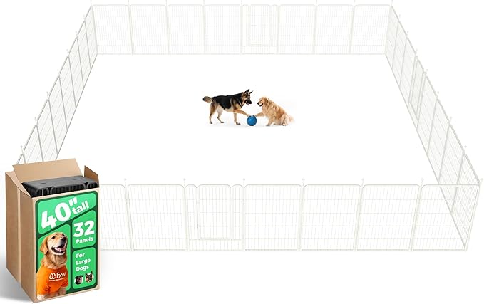 FXW Rollick Unleashed Dog Playpen for Indoor, Yard, RV Camping, 40 inch 32 Panels for Medium and Large Dogs, White│Patented-PurrikoPets