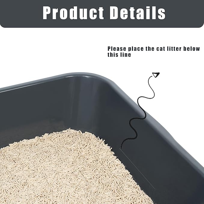 2 Pack of Extra Large Cat Litter Box (ABS Material), Low Entry Senior Litter Pen for Geriatric Kitty Big Cats, Jumbo Pet Safe Litter Boxes Tray for Indoor Pets Potty (Black, 24" L x 20" W)-PurrikoPets