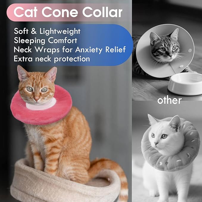 Adjustable Cat Recovery Cone, Comfortable & Lightweight Elizabethan Collar to Stop Licking or Scratching, Suitable for Skin Disease & Wounds Protection After Surgery, Pink Medium-PurrikoPets