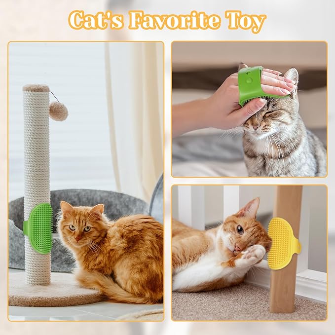 4Pcs Adjustable Cat Self Groomer, Silicone Cat Brushes for Indoor Cats Grooming Self Cleaning, Cats Face Scratchers Massager for Corner Scratcher, Pet Supplies (Green & Yellow)-PurrikoPets