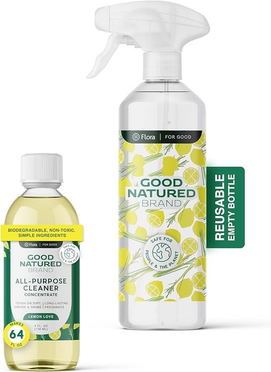 Good Natured Brand All-Purpose Cleaner Concentrate + 16 oz Bottle | Multi-Surface Cleaner | Natural Lemon Essential Oil | Multipurpose Cleaner All Surfaces | Lemon Love | 4oz makes 64oz-PurrikoPets
