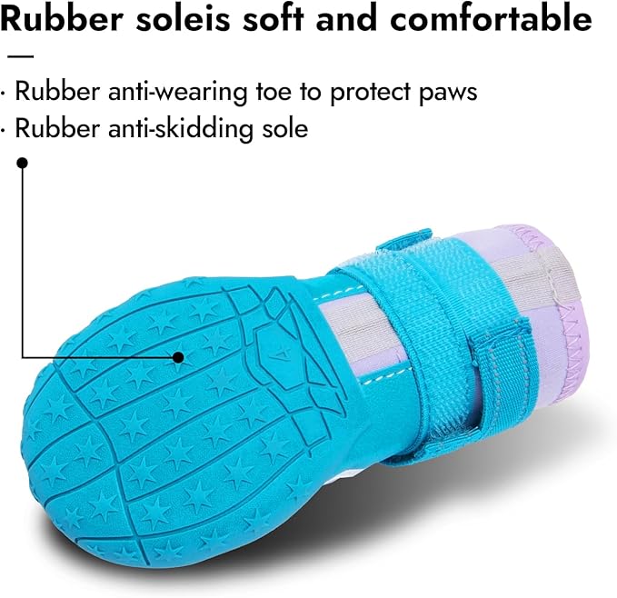 Dog Shoes, Waterproof Dog Boots & Paw Protectors with Anti-Slip Sole, 4pcs/Set Pet Dog Booties, Reflective Dog Shoes for Small Medium Large, Winter Snowy Summer Hot Pavement (Blue, 5# (M))-PurrikoPets