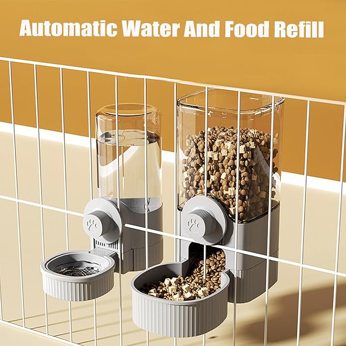 GKYZBB Hanging Automatic Food Water Dispenser,Rabbit Feeder Guinea Pig Water Bottle Food Feeder for Ferret Guinea Pig Rabbit Bunny Cage Accessories (Grey, 520ml+1200ml)-PurrikoPets