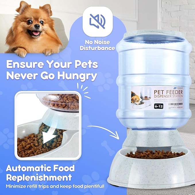Flexzion Gravity Pet Feeder Food Dispenser (6-12 lb Size) Automatic Replenish Dry Food Storage Container Bowl for Small Medium Breed Dog Cat Animal Feeding Watering Fountain Supplies-PurrikoPets