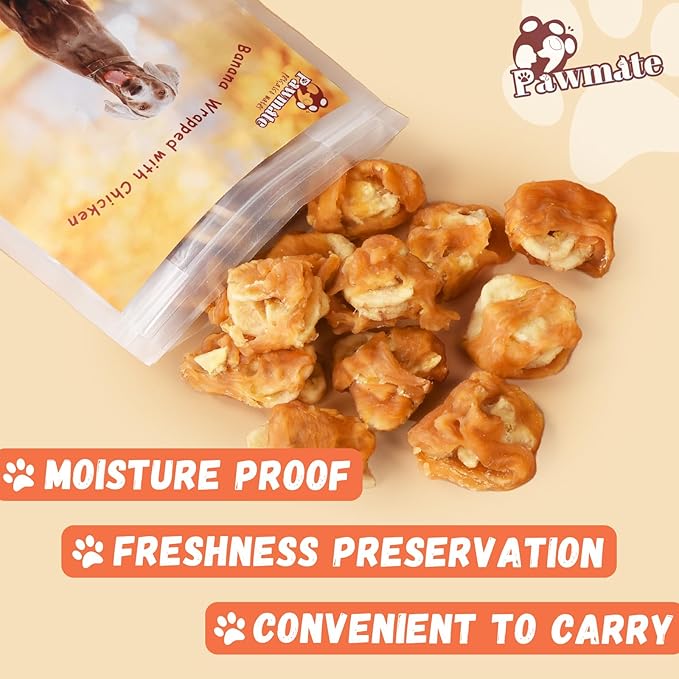 Dog Treats Chicken Wrapped Banana Slices with 1% Taurine, Healthy Training Snacks Rich in Natural Fiber, Rawhide-Free Grain-Free Soft Chews for Small Medium Dogs, 10.6oz-PurrikoPets