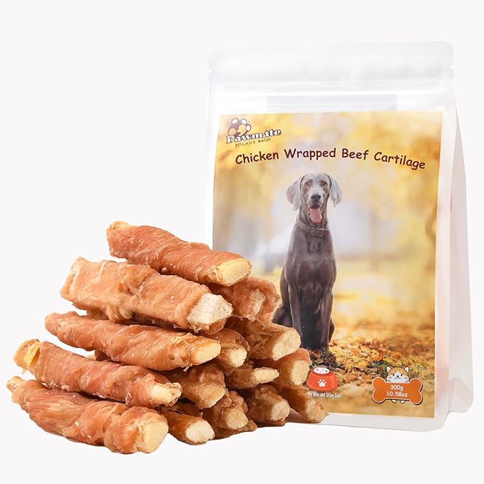 Dog Treats Chicken Wrapped Beef Cartilage w/Calcium Supplement, Long-Lasting Rawhide Free Grain Free Training Treats Snacks for Small Medium Large Dogs, 12 Counts, 10.6oz-PurrikoPets