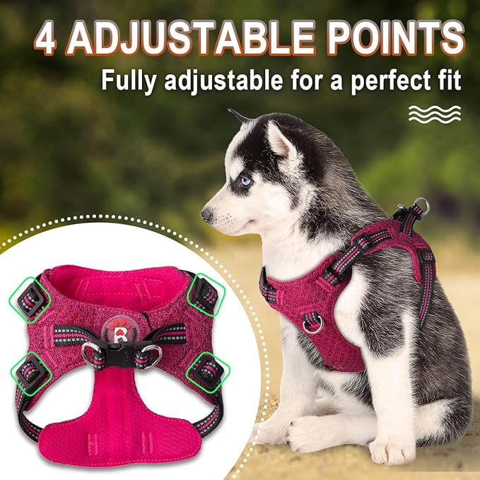 Dog Harness Step in Dog Vest Harness, Reflective Adjustable Puppy No Pull Harness Breathable Soft for Small and Medium Dogs Cats, Pink/Black, S-PurrikoPets