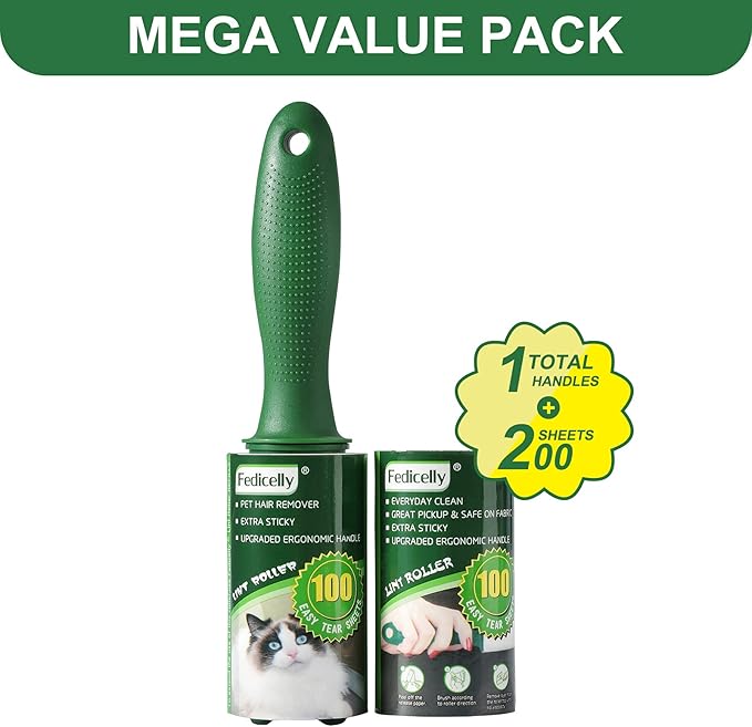 Fedicelly Lint Rollers Pet Hair Extra Sticky Furniture,Cat Dog Hair Remover Laundry Clothes Carpet,Total 200 Sheets Lint Remover Brush for Couch-PurrikoPets