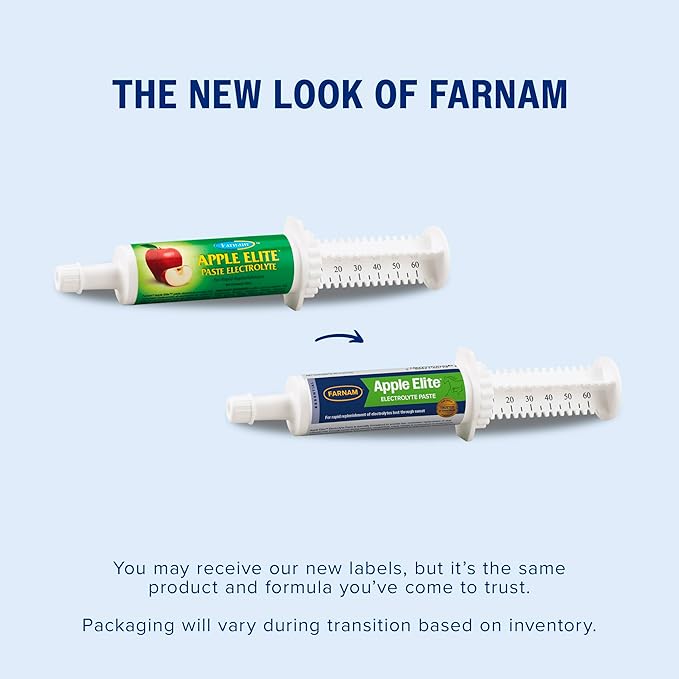 Farnam Apple Elite Electrolyte Paste Supplement for Horses, Replaces Vital Minerals, Encourages Hydration, No Added Sugar, 60 cc syringe-PurrikoPets