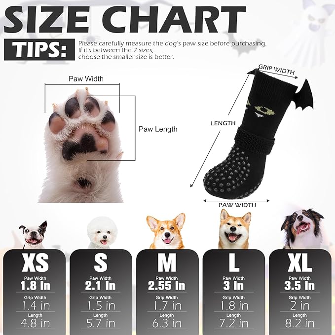 EXPAWLORER Halloween Anti Slip Dog Socks to Prevent Licking Paws, Boots & Paw Protectors with Grippers,Doggie Booties for Hardwood Floors for Small Medium Large Senior Dogs Costume Black Devil Wings S-PurrikoPets