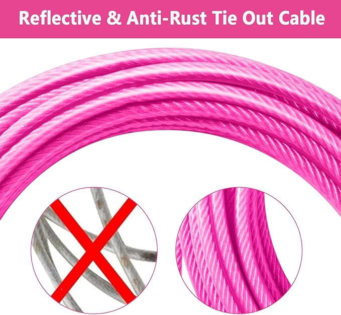 Dog Tie Out Cable 10FT-500Lbs,Heavy Duty Dog Leads&Tether for Yard with Swivel Hook,Small Large Dogs Leash Line for Outside,Rust Chew Proof Dogs Run Cable for Outdoor Camping(Pink, 10FT)-PurrikoPets