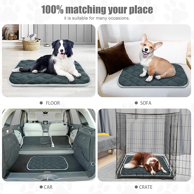 furrybaby Dog Bed Mat Flat Crate Mat with Anti-Slip Bottom Machine Washable Pet Kennel Pad for Dog Sleeping (M 30x19'', Grey Mat)-PurrikoPets