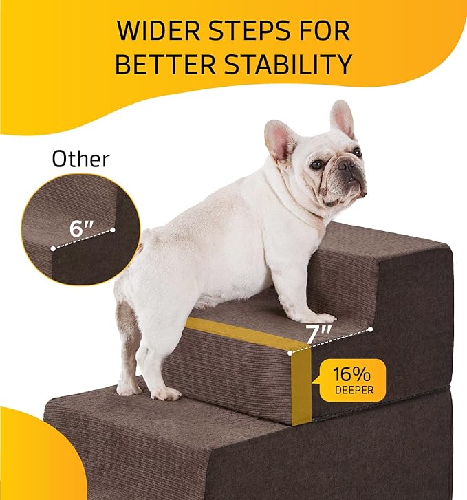Dog Stairs for High Bed, Dog Steps for Bed Couch Sofa, 35D Foam Pet Steps for Small Dogs and Cats, Extra Wide Pet Stairs with Non-Slip Bottom Brown, 5 Steps-PurrikoPets