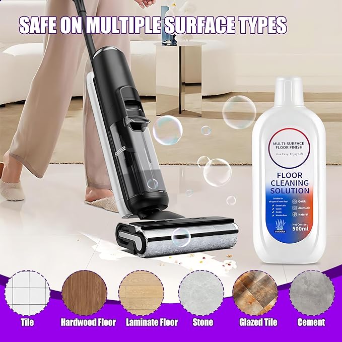 Floor Cleaning Solution Compatible with Tineco iFLOOR Series, All Robot Vacuums & Wireless Wet-Dry Mops, 4 Bottle Floor Cleaner Refill, Lavender Scent-PurrikoPets