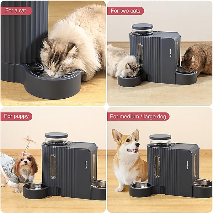 Gardner Pet Automatic Gravity Cat Food Feeder and Water Dispenser Stainless Steel Two-in-One Set Large Capacity Dispenser for Medium, Large Dogs, Puppies, Kittens, Rabbits-(1.6 Gallons x 2)-PurrikoPets
